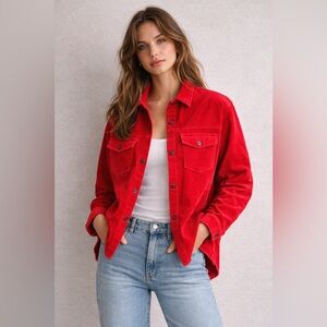 Sz M Zara Lucious Ruby Red Corduroy Jacket